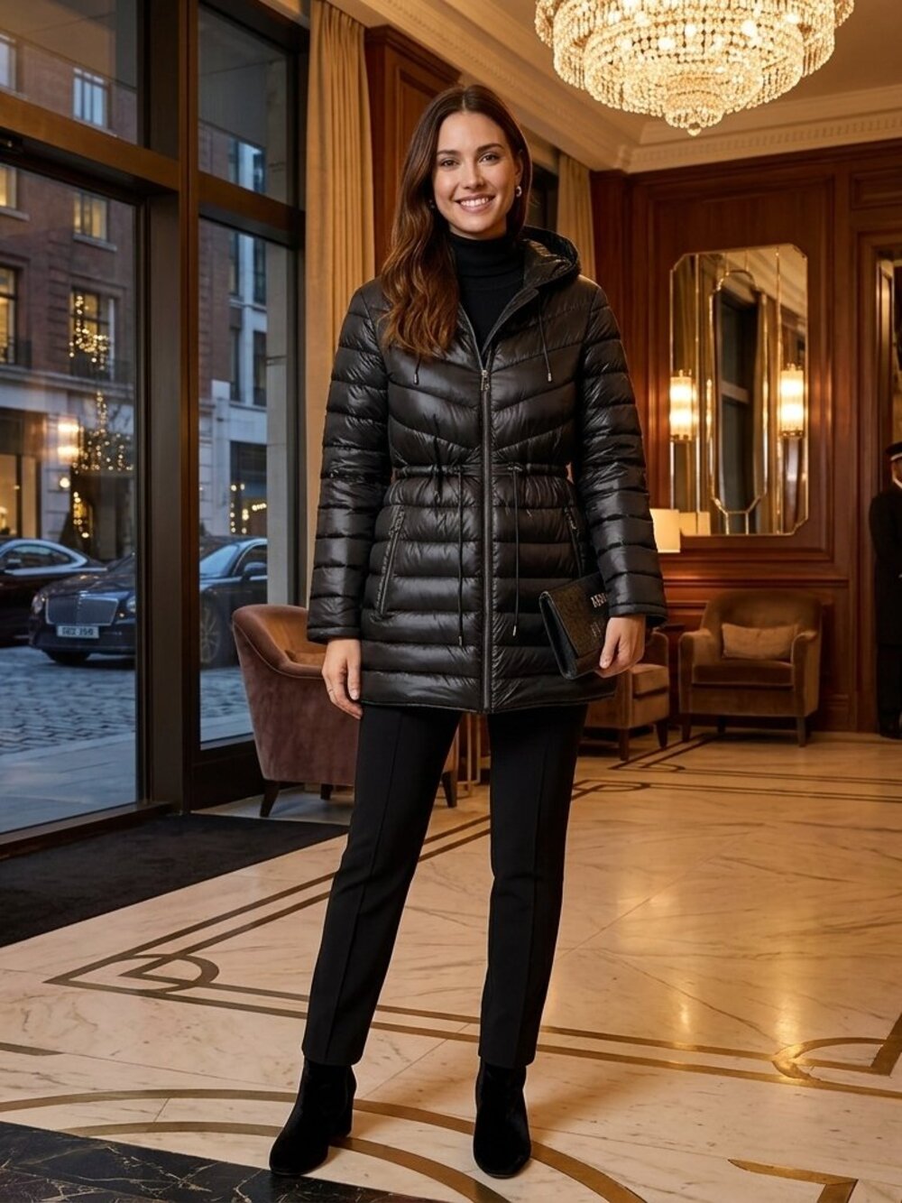 DKNY Zip-Front Mid-Length Puffer Coat Jacket - DL4MPV38 - SMALL